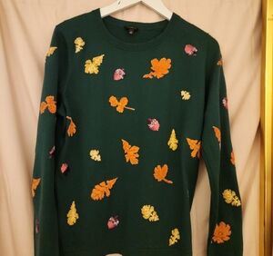 Talbots Green Sweater with Colorful Leaf Accents
